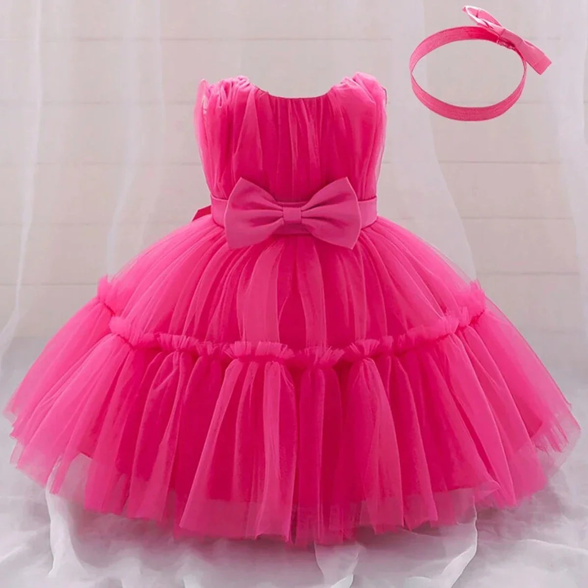 Baby Pleated Girl Princess Dress Outfit Infant White 1st Birthday Baptism Dress Toddler Bow Party Wedding Prom Gown Baby Clothes