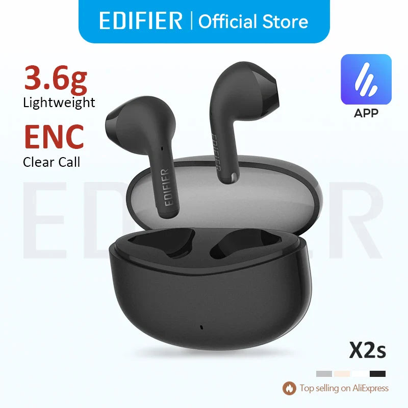 Навушники Edifier X2s TWS Bluetooth, справжні бездротові, Bluetooth 5.3, драйвер 13 мм, потужний бас, легкий дизайн, 26 годин відтворення