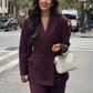 Vintage Women's Burgundy Blazers Elegant Lapel Double Breasted Pocket Full Sleeve Suit Jacket 2024 Autumn Lady Office Outwear