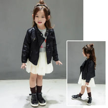 Fashion Boys Girls Leather Jacket Stand Collar Full Sleeve Zipper PU Coat Spring Autumn Black Outerwear Motorcycle Jacket