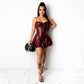 Sexy Spaghetti Strap Corset Lace-up PU Leather Dress Women Clothing Sleeveless Bandage Bodycon Dress Night Party Club Mini Dress