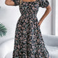 Summer Women's Beach Dress Floral 3D Print Square Neck Short-Sleeved Ladies Waist Ruffled A-Line Dress For Women Holiday Dresses