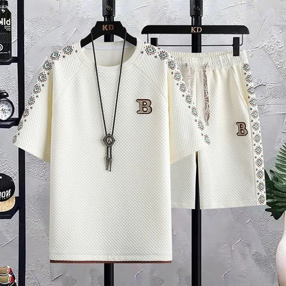 Summer New Fashion Trend Short Sleeve Shorts Ice Silk Suit Men Loose Sports Breathable Large Size High Quality Two-Piece Set