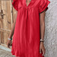 Womens Dress 2024 Summer New Fashion Versatile Multi Layered Ruffle Sleeve V-neck Pullover Dress Green Solid Mini A-Line Dresses