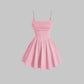 Mia Muse Women's A-Line Mini Short Dresses Square Neck Sleeveless Solid Red Elegant Party Summer Sexy Milkmaid Pleated Dresses