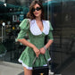 Summer Floral Printed Patchwork Mini Dress Female V-Neck Short Sleeve Slim Fashion Elegant Party Dresses Gown For Women Vestidos