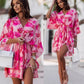 Elegant Summer Ruffl Mini Dress Office Dress for Women's Casual Bat Sleeve Flowers Print Bohemian Beach Vacation Sundress Women