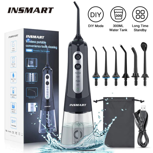 INSMART оральний іригатор, водяний флосер для зубів, відбілювання зубів, водонепроникний, портативний, водяний струмінь для зубів, флосер 300 мл, очищувач зубів