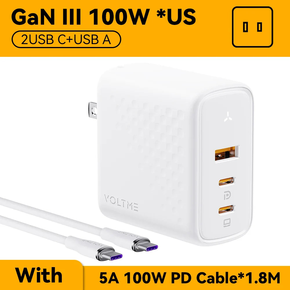 Зарядний пристрій VOLTME 100W GaN для Macbook, планшета, USB Type C, швидка зарядка для iPhone 15 14 13 12, Quick Charge 4.0 3.0