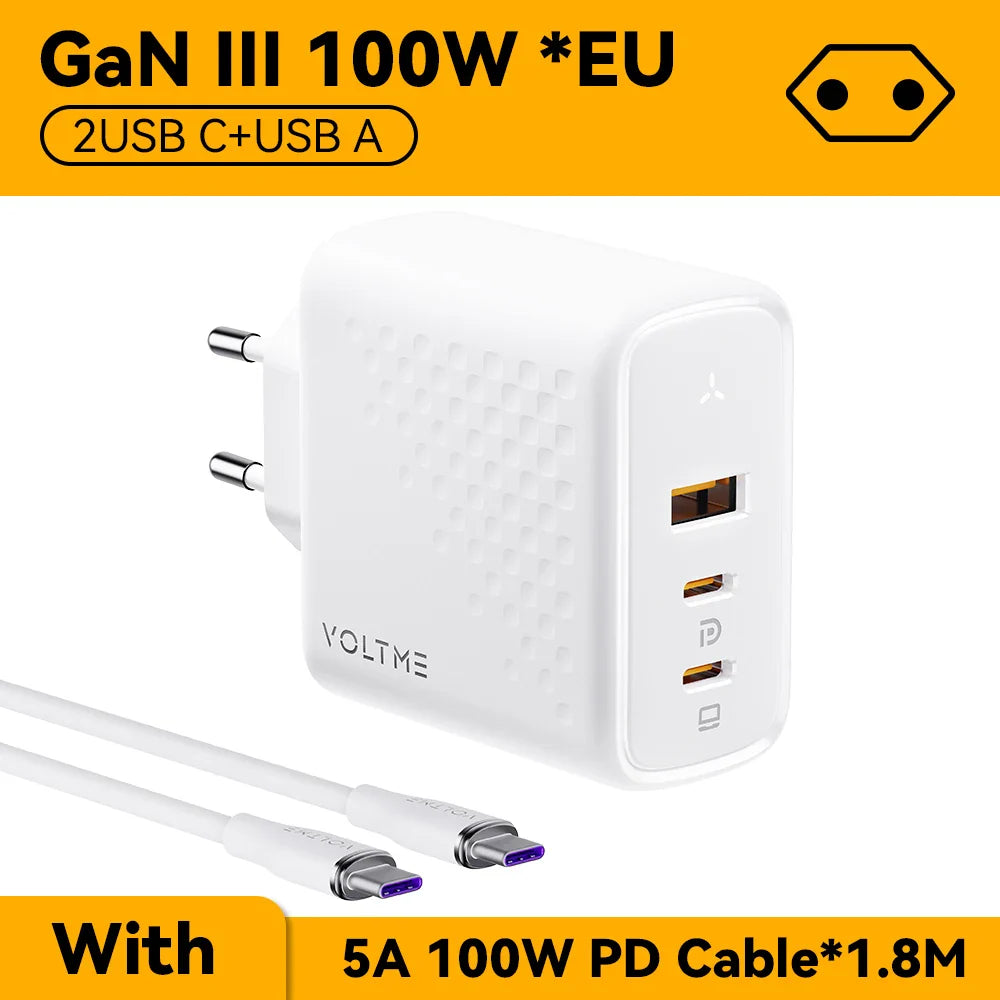 Зарядний пристрій VOLTME 100W GaN для Macbook, планшета, USB Type C, швидка зарядка для iPhone 15 14 13 12, Quick Charge 4.0 3.0