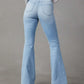 Women Denim Flare Pants Streetwear Jeans Loose Fit High Waist Pockets Holes Ankle Length Solid Color Spring 2024 Zipper Fly