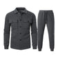 Men Two-piece Suit Set Winter Thick Warm Casual Suit Outfit Long Sleeve Coat Long Trousers Set Fashion Men's Activewear Outwear