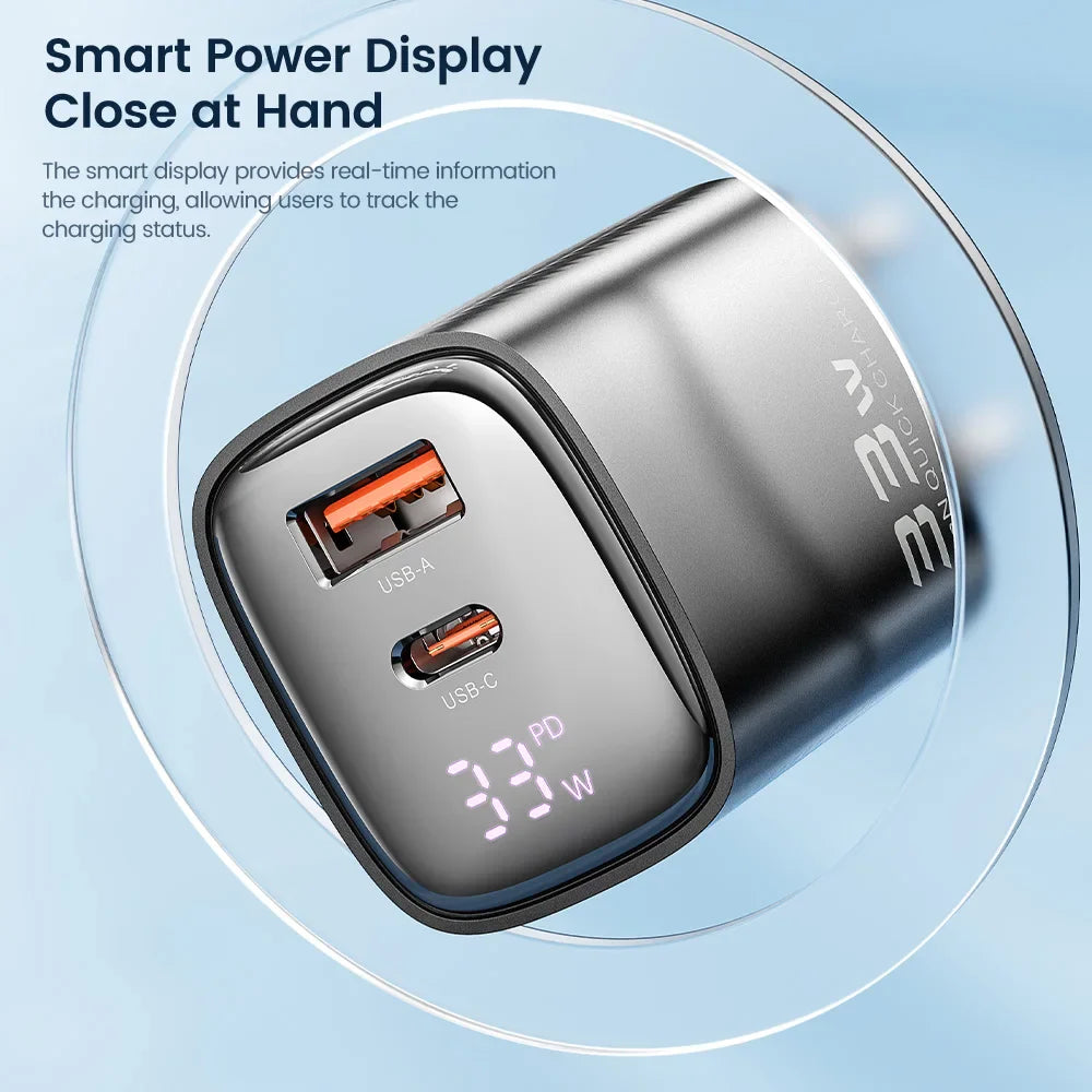 Зарядний пристрій Toocki GaN USB 33W з цифровим дисплеєм QC3.0 PD швидка зарядка Type C для iPhone 15 14 13 Pro Max Smausng Xiaomi Honor POCO