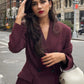 Vintage Women's Burgundy Blazers Elegant Lapel Double Breasted Pocket Full Sleeve Suit Jacket 2024 Autumn Lady Office Outwear