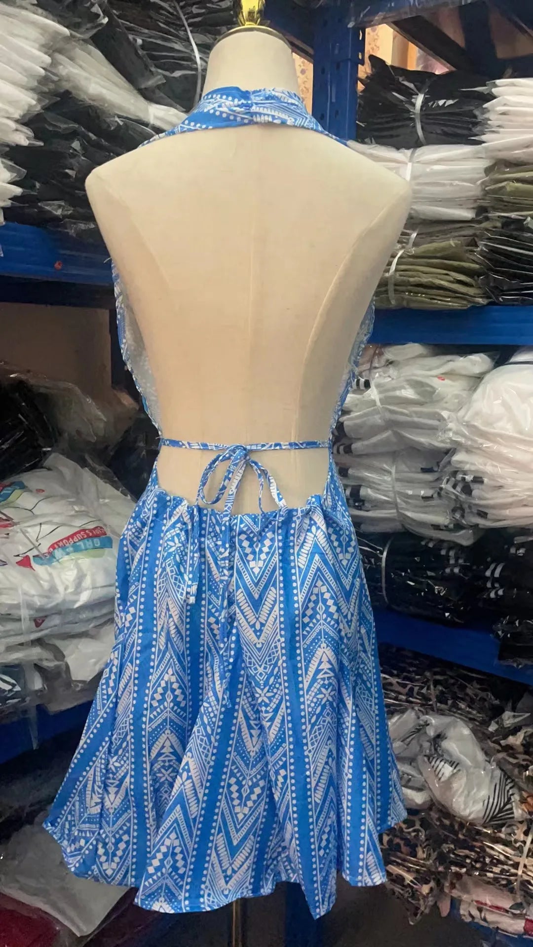 Sexy Halter Neck Beach Dresses For Women Printed Deep V-neck Backless Mini A-line Dress Chic Party Vacation Casual Lady Vestidos