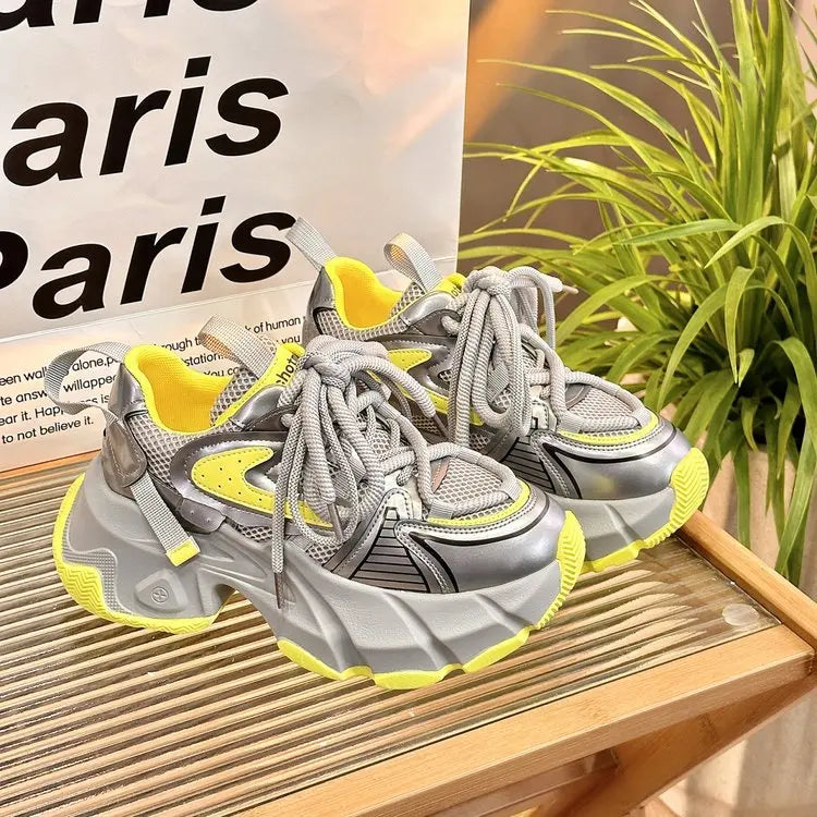 Women High Platform 6CM Casual Sneakers 2024 New Spring Lace-up Chunky Sneakers Korean All-match Designer Street Shoes Woman