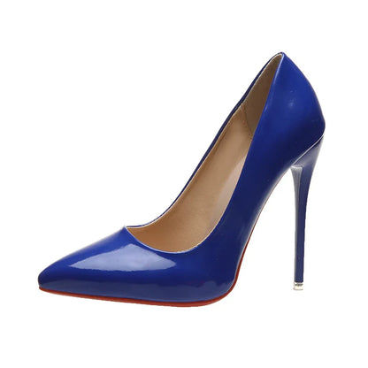 Temperament 12cm Super High Thin Heels Shoes Women Pumps Pointed Toe Colorful Patent Leather Stiletto Wedding Shoe Size 45