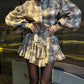 2025 New Elegantsuit Women's Clothing Set High-End Feel Spring Plaid Design Sensibility Ruffle Edge Mini Dress 2-Piece Wholesale