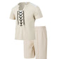 2025 summer men's new leisure fashion city wear rope round neck T trend Waffle short-sleeved shorts two-piece suit