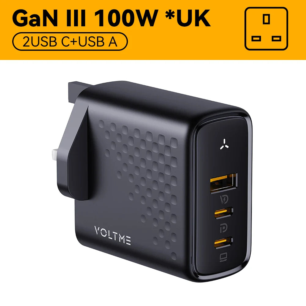 Зарядний пристрій VOLTME 100W GaN для Macbook, планшета, USB Type C, швидка зарядка для iPhone 15 14 13 12, Quick Charge 4.0 3.0