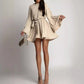 Spring Autumn Elegant Pleated Dress Women Fashion Solid Round Neck Flared Sleeve Lace-up Pleated Mini Dress Women