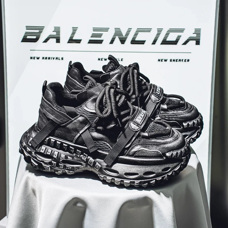Increase 5~6CM Thick Sports Shoes Men's Tire Sole Running Shoes Fashion Casual Leather Casual All-match Outdoor Men's Shoes