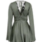 Oymimi Fashion Green Satin Women's Dress Elegant Deep V-Neck Long Sleeve Dresses Autumn High Waist Pleated Mini Dresses Female