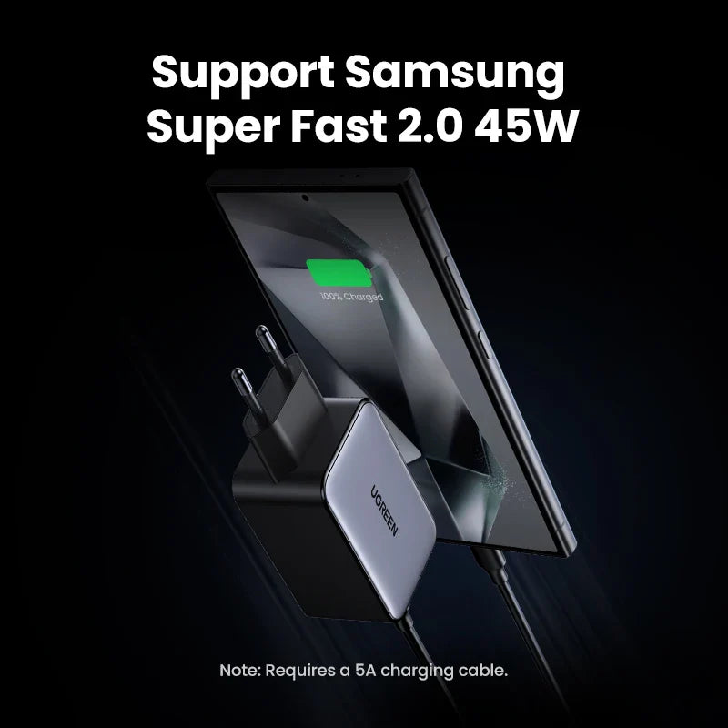 UGREEN 65W GaN зарядний пристрій 4 порти USB C швидка зарядка Quick Charge 3.0 PD 3.0 для Macbook Air, ноутбуків, планшетів, iPhone 16 15 14 Pro Max
