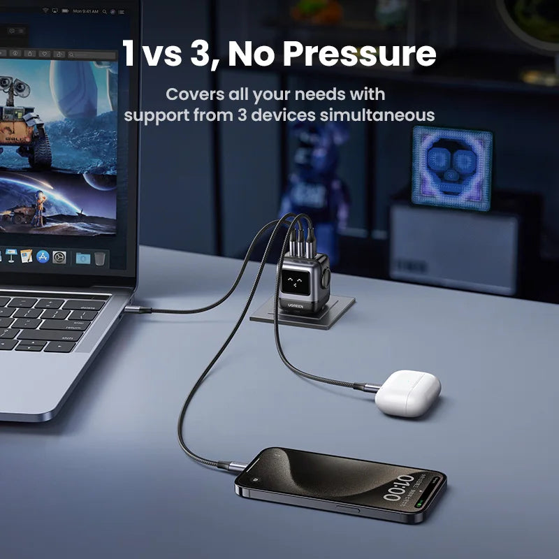 UGREEN 65W GaN Charger Uno Robot Design Quick Charge 4.0 3.0 PPS PD Fast Charger for iPhone 16 15 14 Pro Macbook  Laptop Tablet