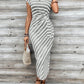Elegant And Elegant Waist Lace Up Striped Round Neck Short Sleeve Long Dress Summer Party Bodycon Women's Dresses
