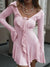 Lygens V Neck Long Sleeve Ruffles Lace Up Sexy Elegant Evening Mini Women'S Dresses Elegant Evening Party Dress Streetwear