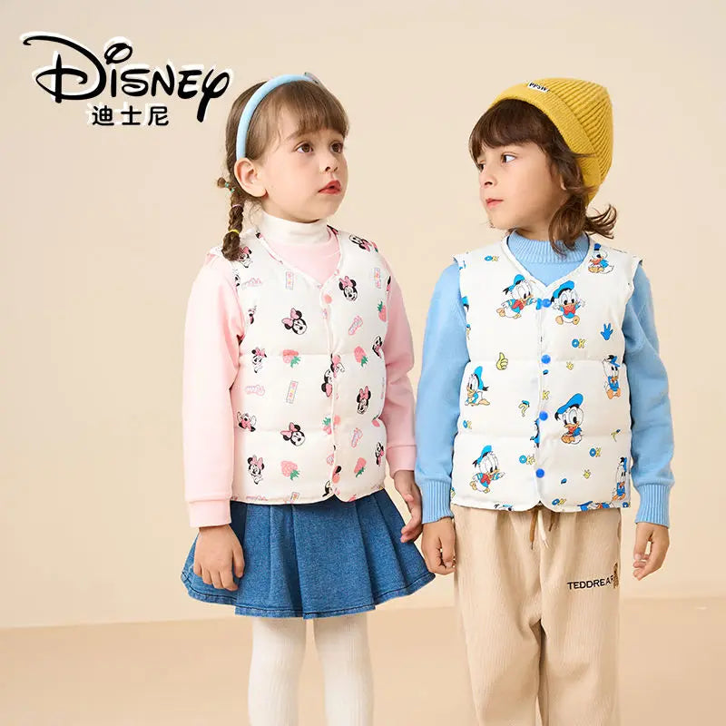 Дитячі мультяшні жилети Disney Міккі Маус Мінні, теплі пальто з пуховими рукавами