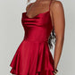 Satin Silk Women Sexy Cami Playsuits Dress Solid Cowl Neck Sleeveless Short Jumpsuits Summer Cross Tie-Up Backless Romper