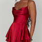 Satin Silk Women Sexy Cami Playsuits Dress Solid Cowl Neck Sleeveless Short Jumpsuits Summer Cross Tie-Up Backless Romper