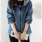 Women Denim Jacket New Spring Autumn Long Sleeve Tops Female Casual Hooded Jeans Jackets Women Big pocket Cowgirl Outerwear