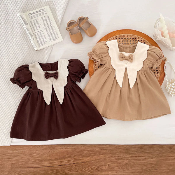 Korean Fashion Girl Princess Dress Spring Autumn 2025 New Puff Sleeve Butterfly Bow Cute Girls Dress Baby Jumpsuit Kids Clothes