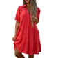 2024 Summer Solid Color Lapel Button Splicing Dresses Women Short Sleeve Dress Female Casual Commuter Cotton Linen Pleated Gown