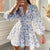 Spring  Autumn Women's New Dress Temperament Sweet Print V-neck Lantern Sleeve Lace High Waist Short Dress