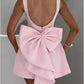 Elegant Pearl Bow Backless Sexy Mini Dress Women's Luxury Party Short Dresses White Black Pink Birthday Evening Wedding Summer
