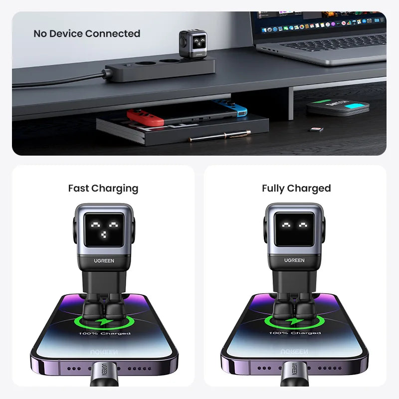UGREEN 65W GaN Charger Uno Robot Design Quick Charge 4.0 3.0 PPS PD Fast Charger for iPhone 16 15 14 Pro Macbook  Laptop Tablet