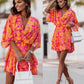 Elegant Summer Ruffl Mini Dress Office Dress for Women's Casual Bat Sleeve Flowers Print Bohemian Beach Vacation Sundress Women