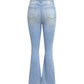 Women Denim Flare Pants Streetwear Jeans Loose Fit High Waist Pockets Holes Ankle Length Solid Color Spring 2024 Zipper Fly