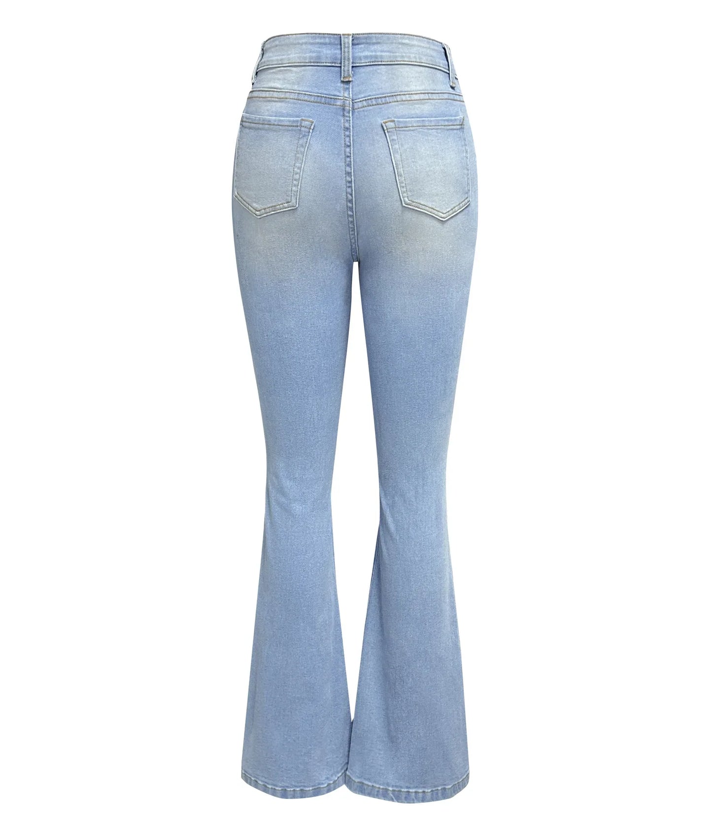 Women Denim Flare Pants Streetwear Jeans Loose Fit High Waist Pockets Holes Ankle Length Solid Color Spring 2024 Zipper Fly