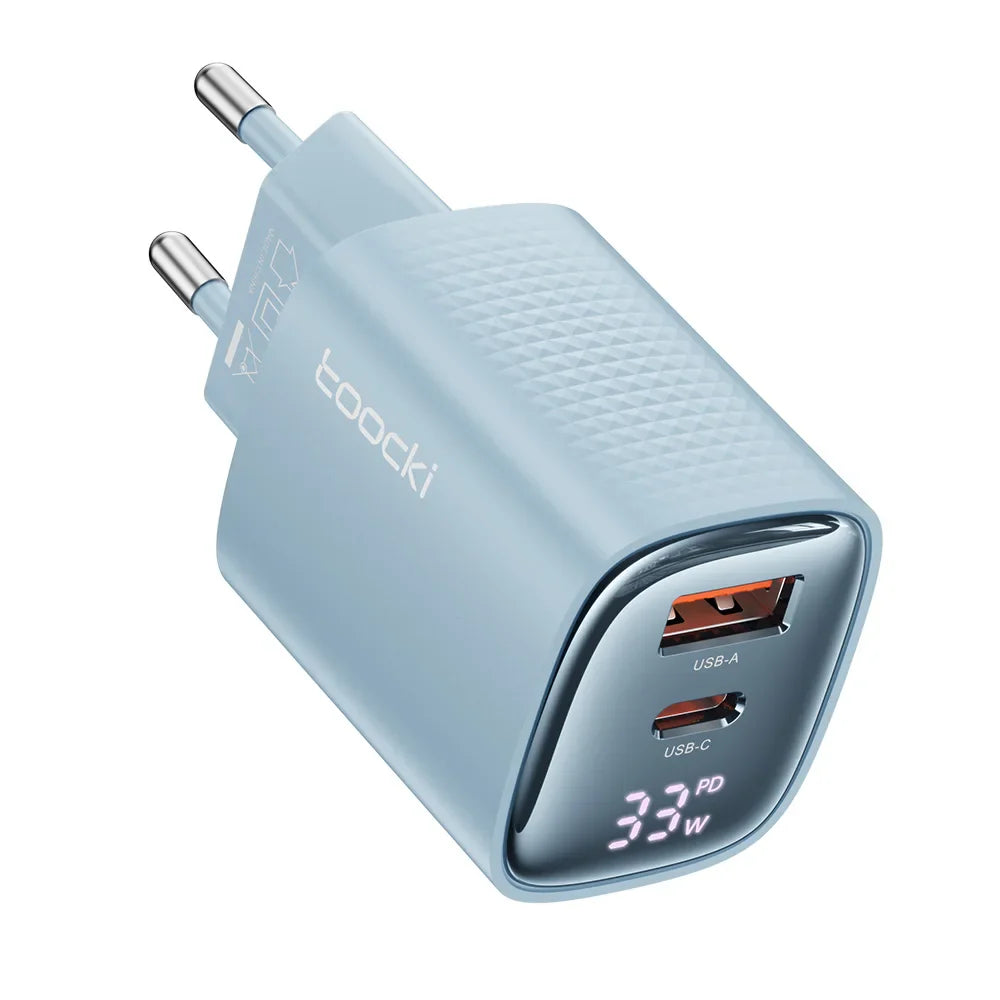 Зарядний пристрій Toocki GaN USB 33W з цифровим дисплеєм QC3.0 PD швидка зарядка Type C для iPhone 15 14 13 Pro Max Smausng Xiaomi Honor POCO