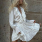Tossy Ruffled V-Neck White Mini Dress Female Patchwork Long Sleeve Elegant Bandage Fashion Dress High Waist Lace-Up Women Dress