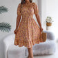 Summer Women's Beach Dress Floral 3D Print Square Neck Short-Sleeved Ladies Waist Ruffled A-Line Dress For Women Holiday Dresses