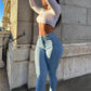 Women's Jeans Mid Waist Stretch Skinny Denim Pants 2023 Blue Retro Washed Elastic Slim Pencil Trousers