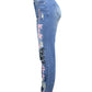 Women Denim Jeans Ankle Length Print Holes Pencil Pants Pockets Washing Slim Basics Zipper Fly Spring Flat Slight Strech
