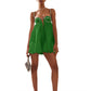 Women Loose Spaghetti Strap Dress Summer Crystal Rhinestone Cutout Cocktail Party Mini A-line Dress for Beach Nightclub