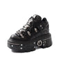 Fashion Women Punk Platform Shoes for Woman's Lace-Up Round Toe Metal Decoration Thin Heels Sneakers Gothic Party Nightclub Shoe